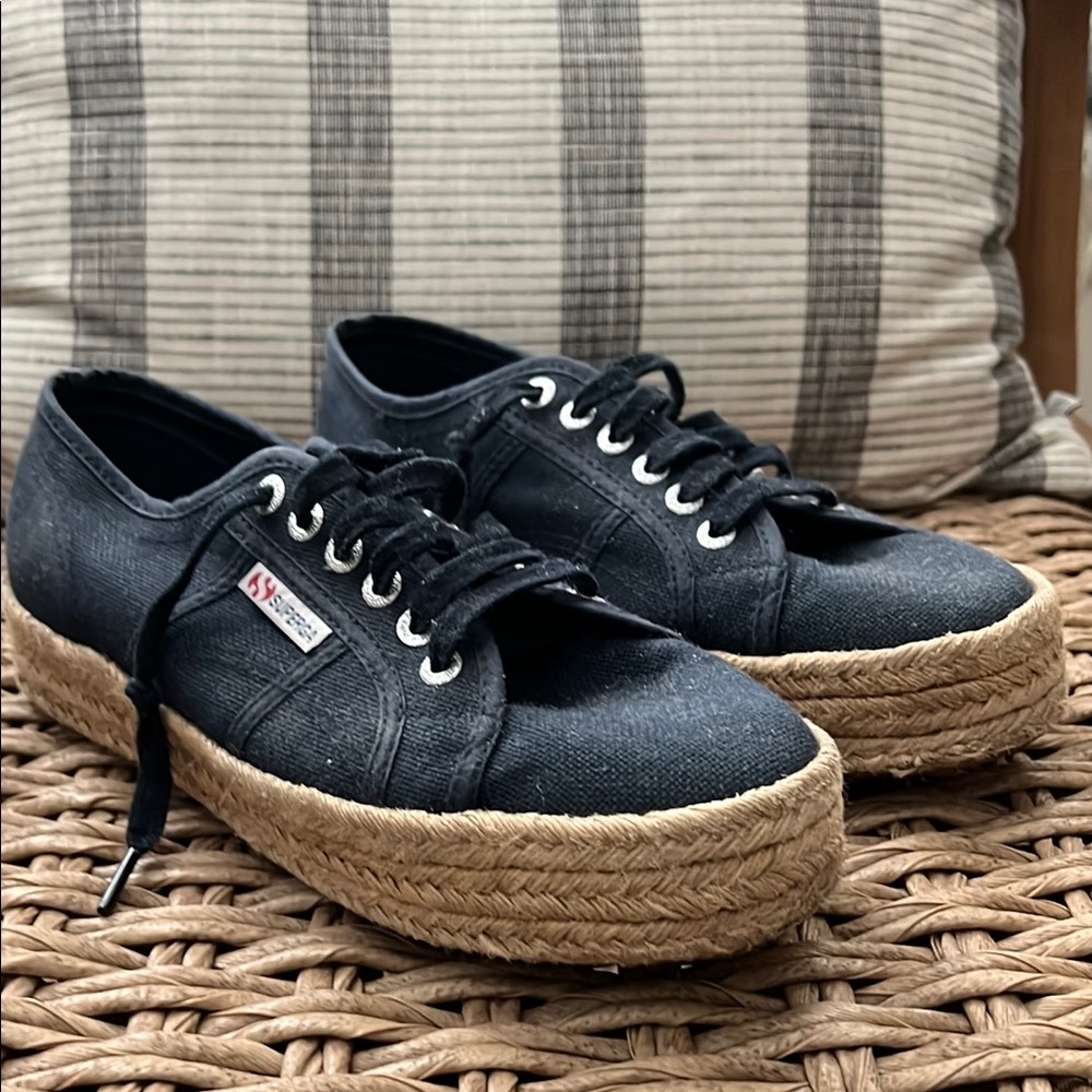 Superga Blue Canvas Sneakers with Tan Sole